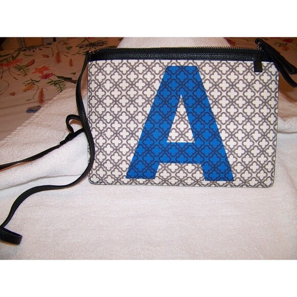 Brighton Handbags - Brighton Initial “A” Crossbody Bag Convertible Purse Black White Blue Monogram